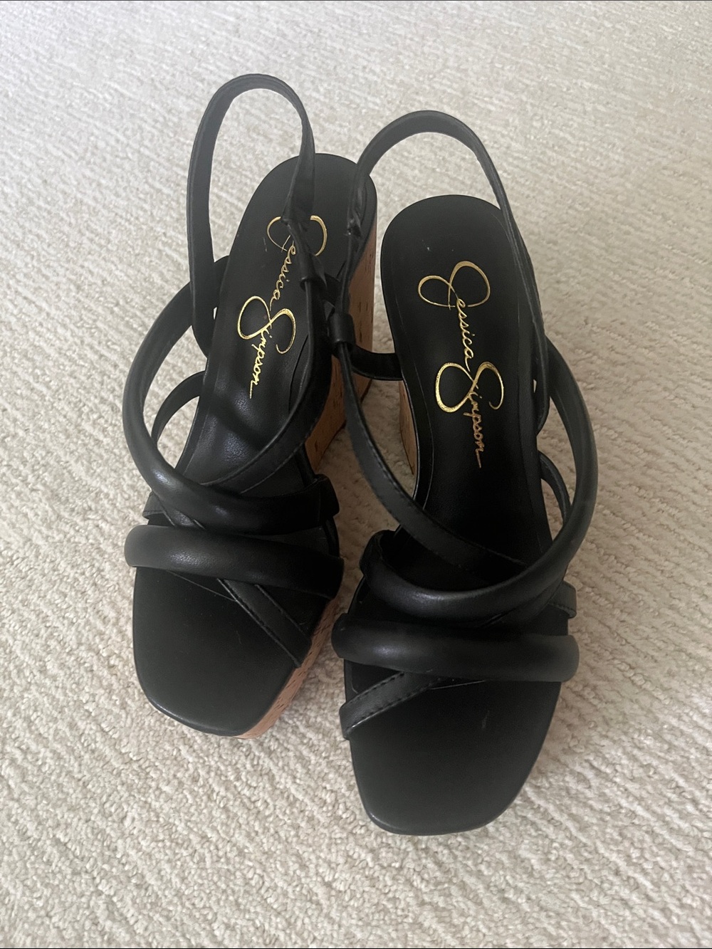 Jessica Simpson Black Multi-Strap Wedge Sandals